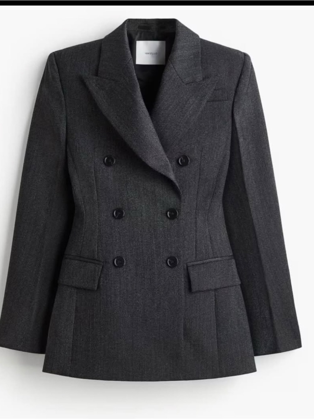 Double-Breasted Women's Wool Blazer Charcoal